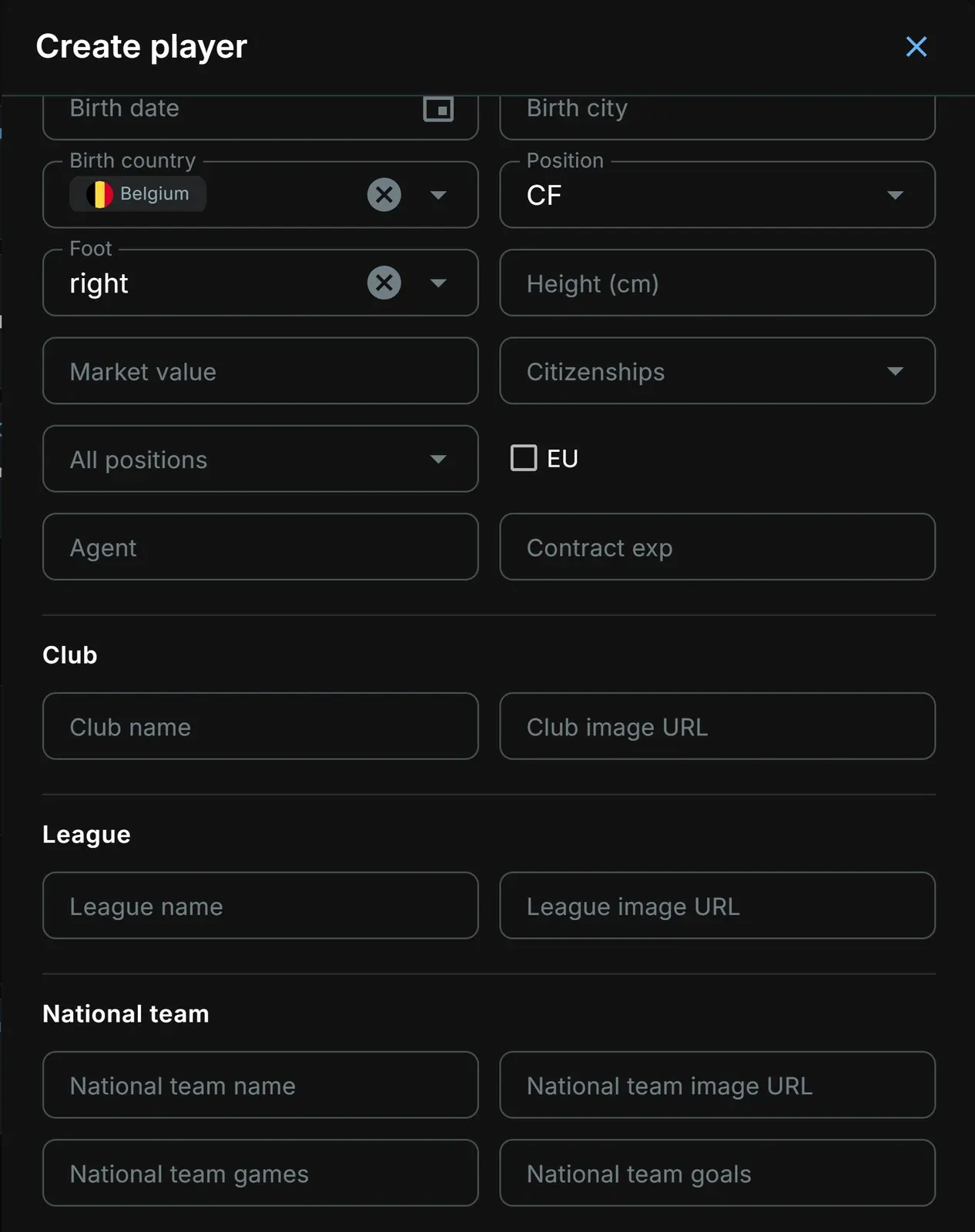 New Player Form