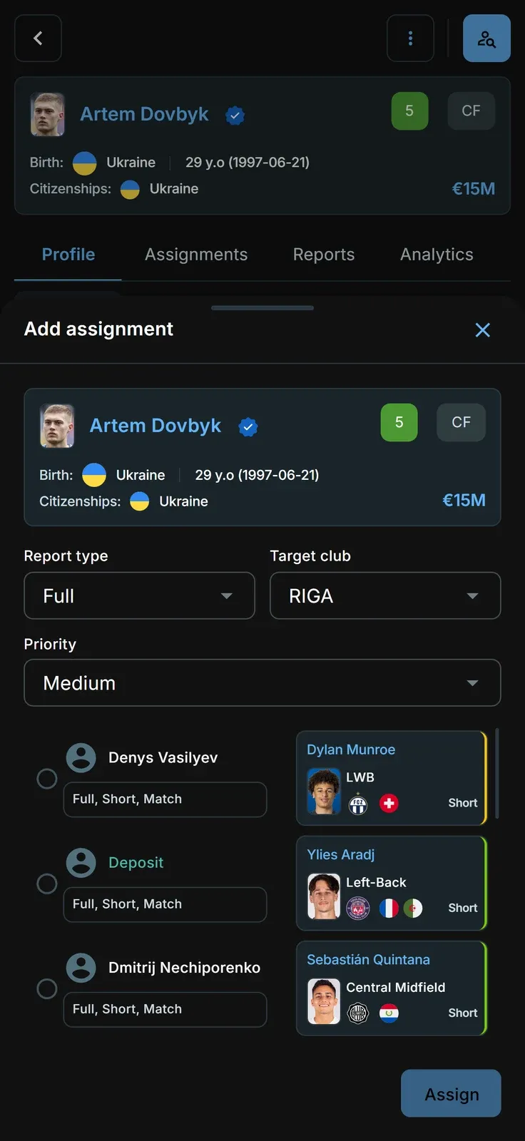 Match assignment on a phone